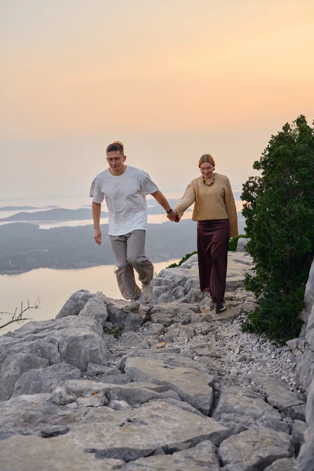 Couple celebrating their engagement with a view over the Adriatic islands